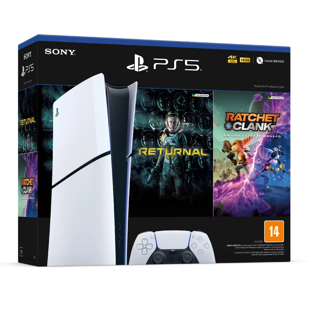 Console Ps5 Slim 1tb Digital Edition + 2 Jogos - Branco